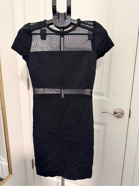 Michael Kors Black Mesh-Inset Midi Dress